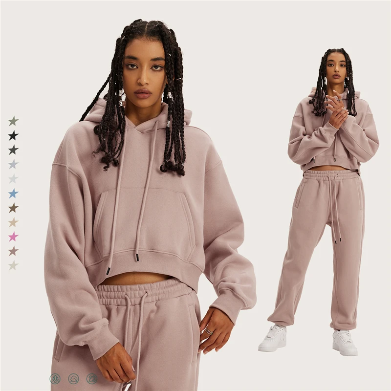 Autumn Sexy Women Super-short Fleece Cropped Hoodie Hip Hop Loose Fit Raglan Pullover Streetwear