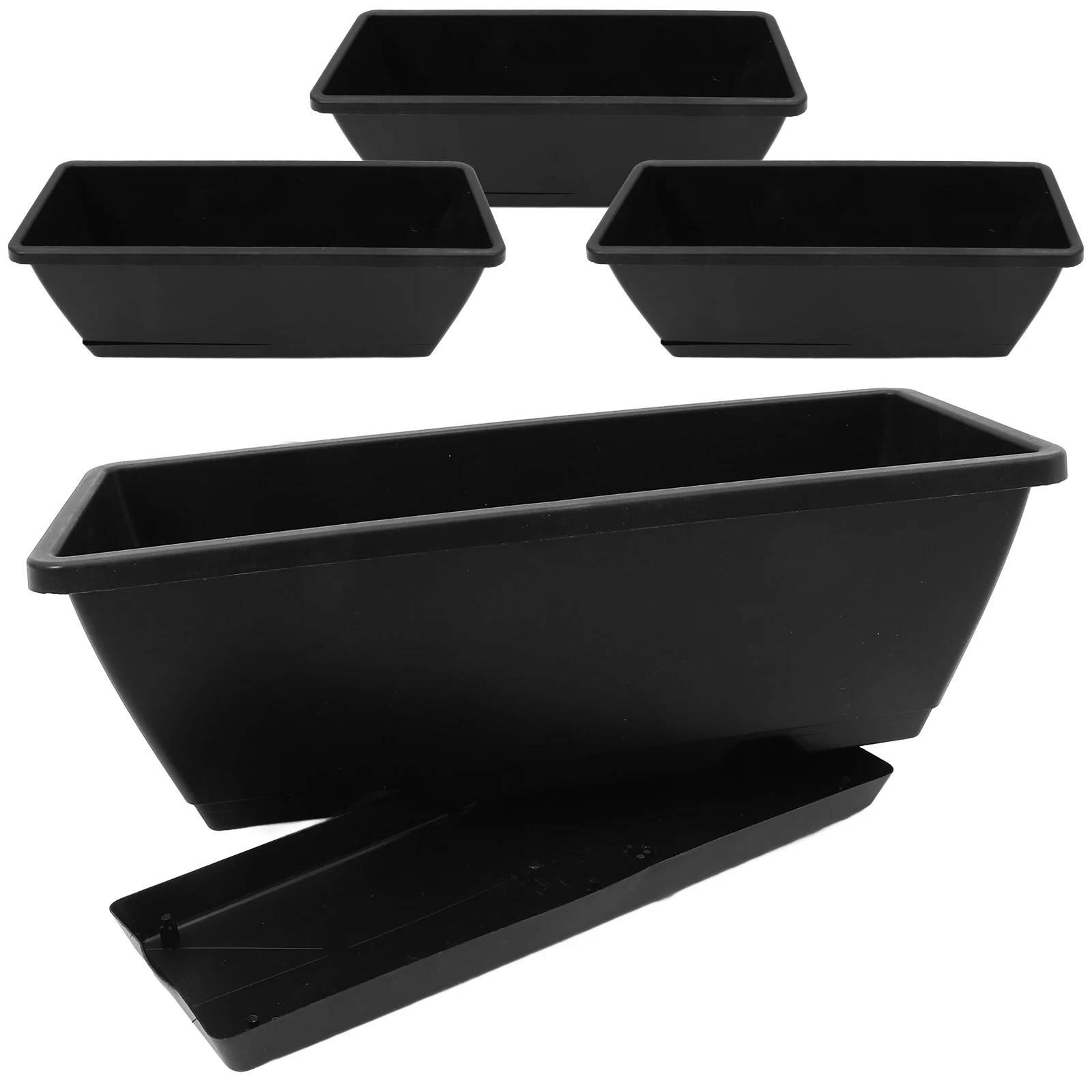 

4 set Window Box Planter Rectangular Flower Pot With Saucer Vegetable Growing Container Lightweight Plastic Resin Garden Planter