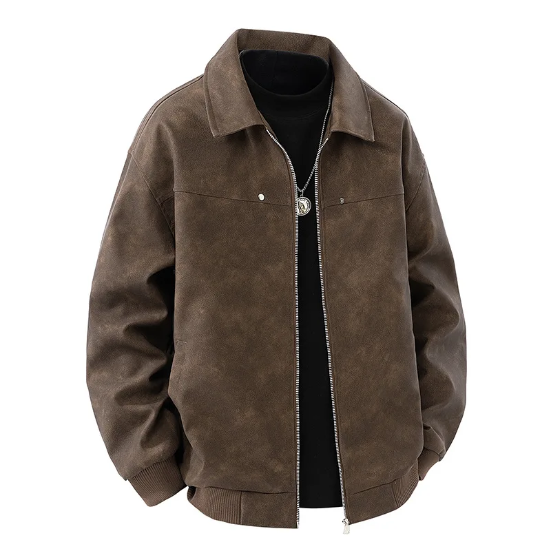 

American Retro Pilot Jacket Men's and Women's Suede Collar Leather Jacket Spring and Autumn Couple Casual Versatile Jacket