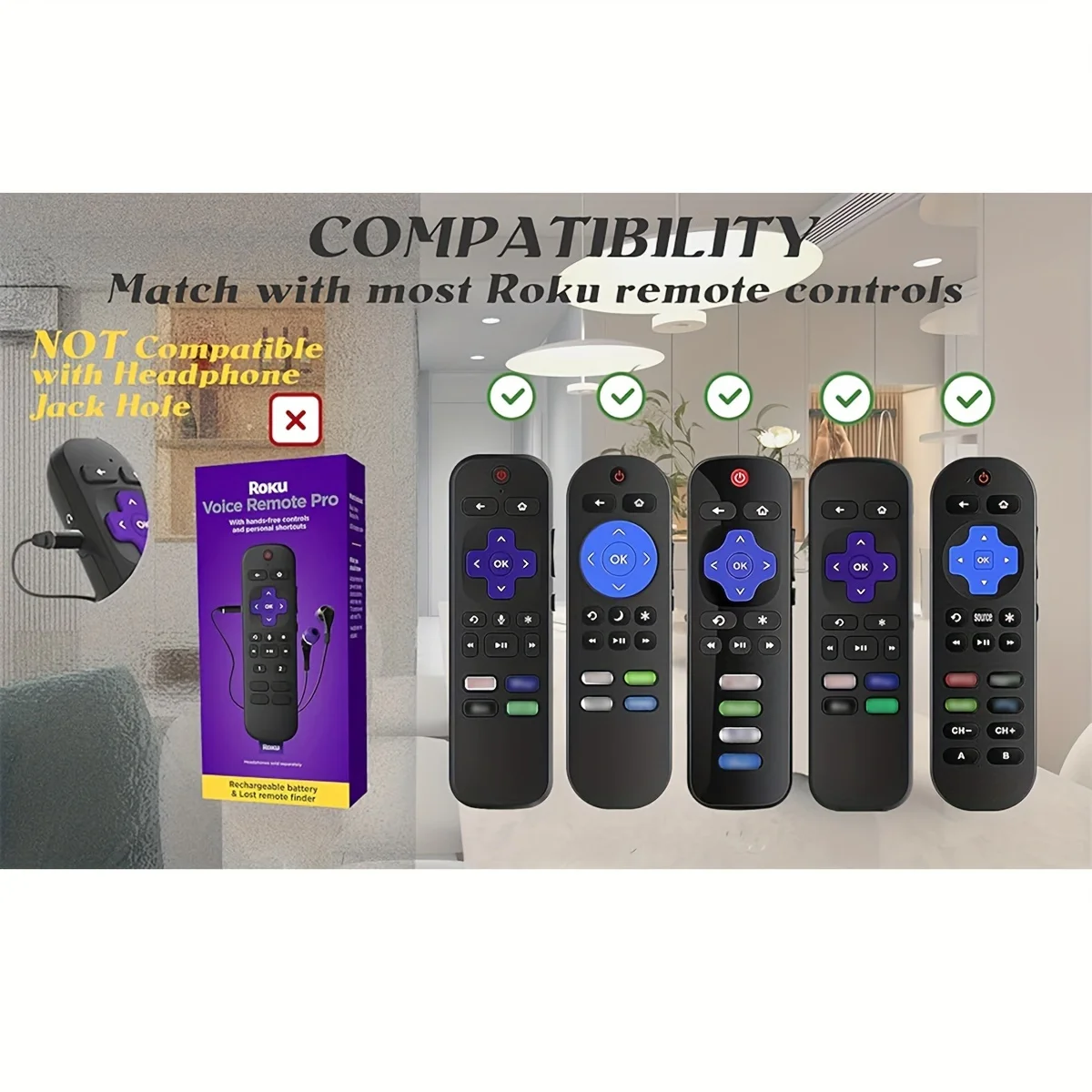 1/2/3 piece set of luminous silicone remote control with rope suitable for TCL Hisense Roku TV remote control