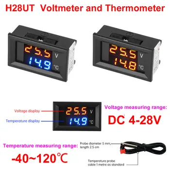 DC4-28V -40~120℃ 數位電壓表溫度計,0.28吋LED顯示屏,附1米NTC 10K溫度探頭,適用於汽車、摩托車,5V/12V/24V 12 最佳銷售 12V顯示屏 - №12