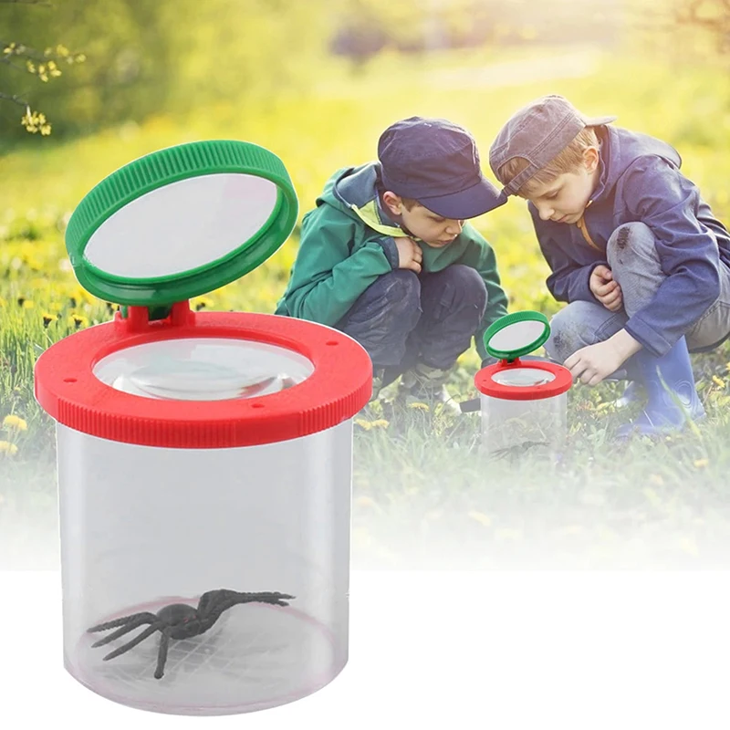 Caja de observación de insectos portátil para niños, tapa abatible, lupa bidireccional, taza de observación, regalos de plástico para niños, escuela