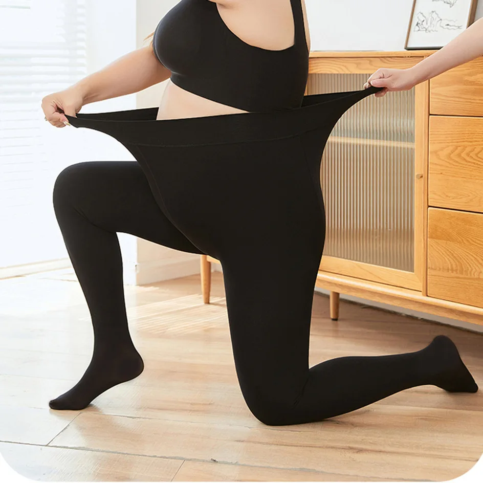 Bla Transparent Skin-Like Thiened Autumn Winter plus Size Leggings Inteated Long Sos High Waist Pants for plus Size W...