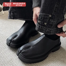 Maganad Tabi Babouches Loafer Flat Shoes for Women and Men Couple Shoe Split Toe Genuine Leather Black Flats