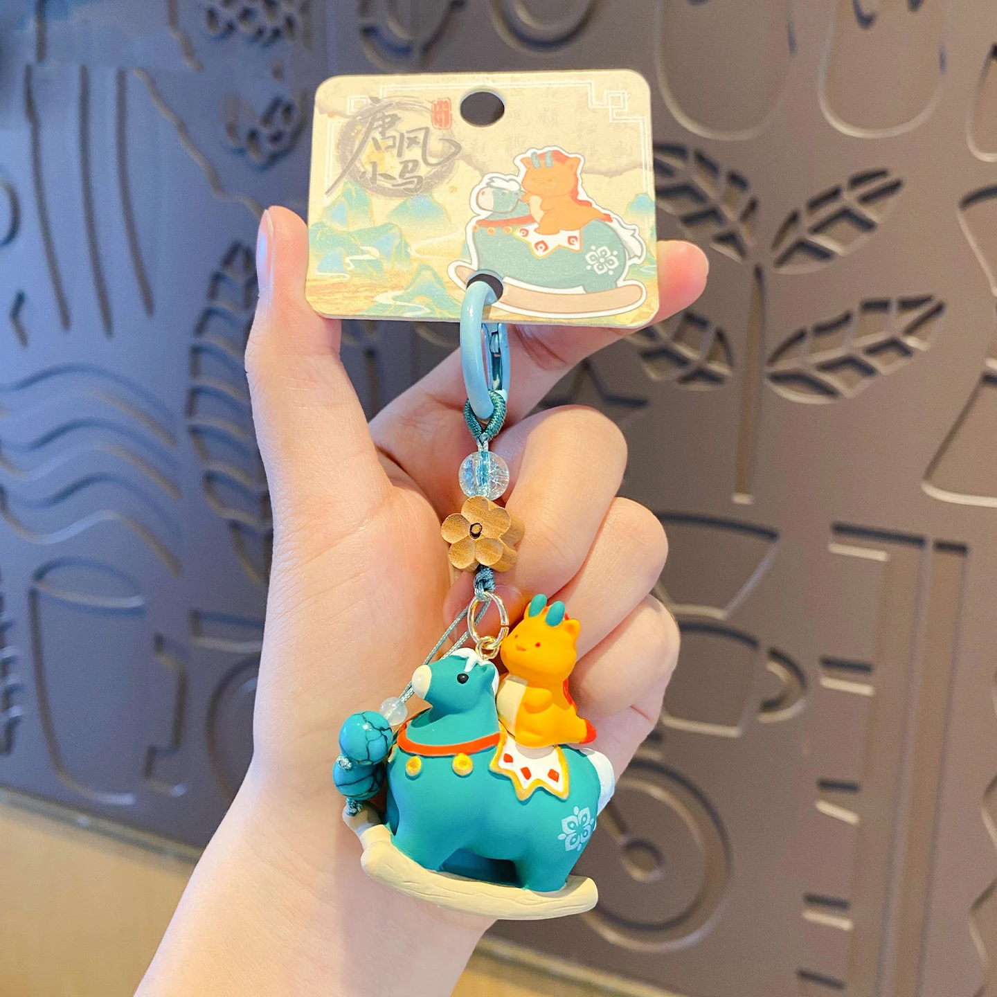 لطيف سلالة تانغ نمط السمين المهر دمية المفاتيح الصين شيك التنين الحصان زهر الكمثرى الزنجفر روبي الأزرق حجر مطرز المفاتيح