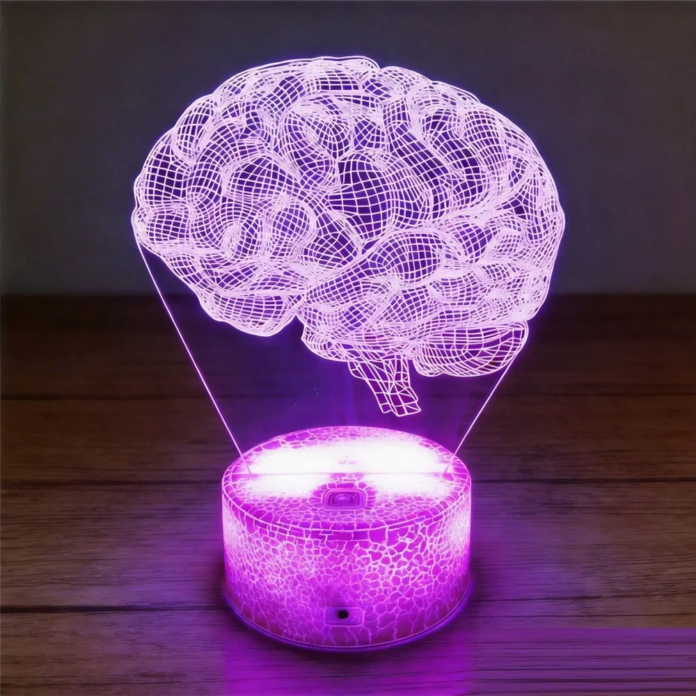 Nighdn Human Brain 3D Illusion Night Light 7/16 Colors Changing LED Lamp USB Powered Desk Lamp for Medical Students Doctor Gift