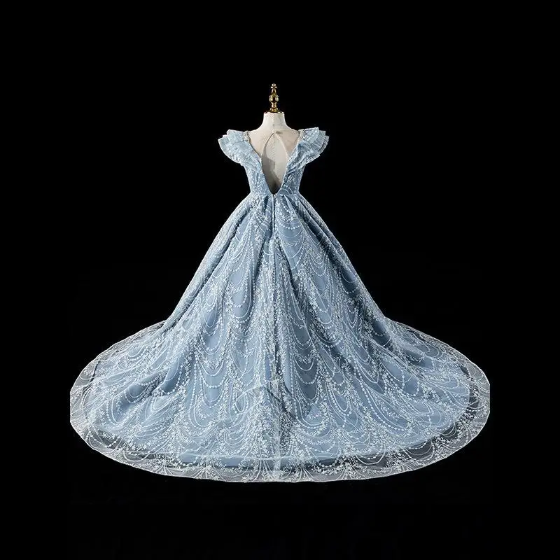 Robe de soirée en dentelle à paillettes pour filles, robes de reconstitution historique pour enfants, fête d'anniversaire de mariage, première communion, 2024