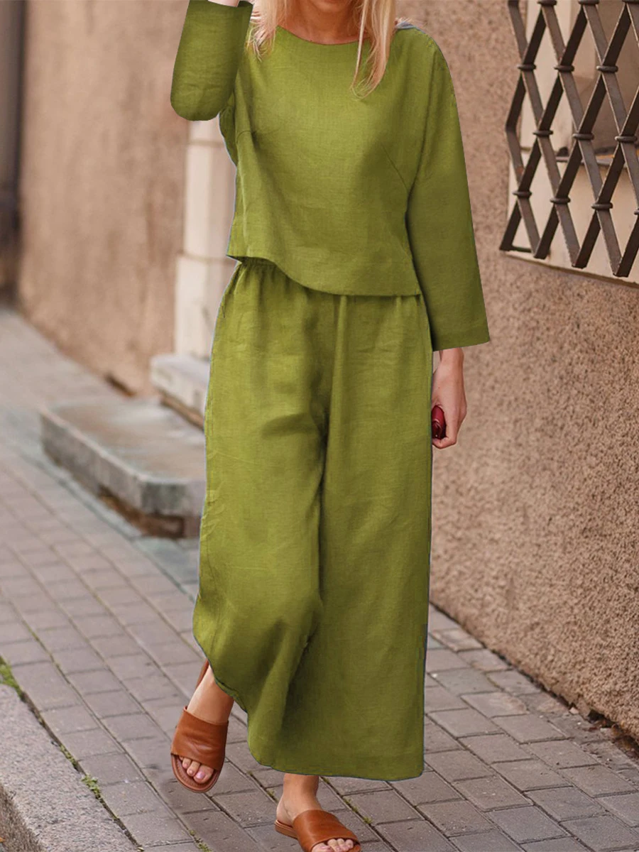 Casual European and American Oversized Set, Loose Solid Color Shirt and Pants Two-piece Set