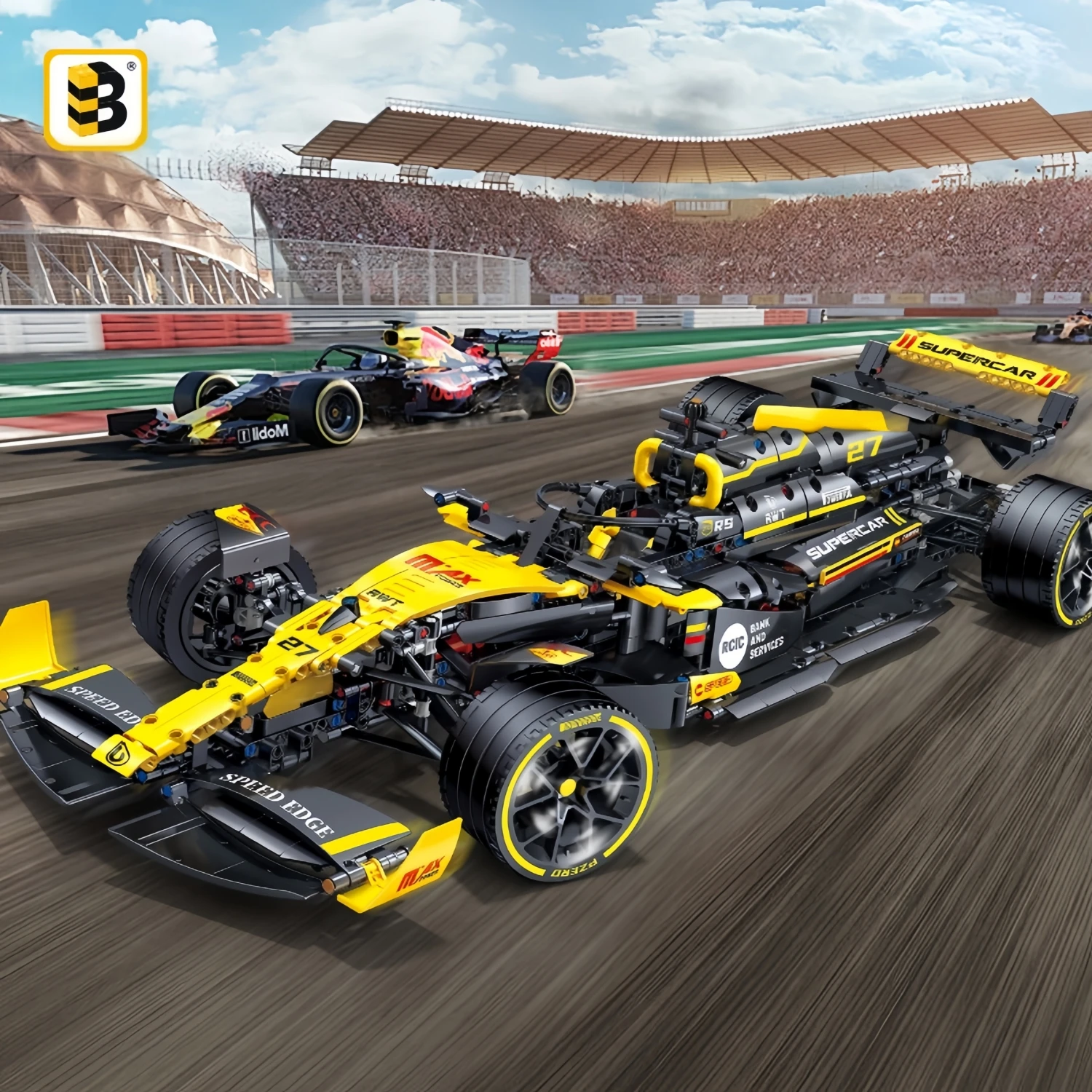 Blocs de construction de course techniques 1:8, 1650 + pièces, pilote de course, formule 27, voiture de course, modèle MOC, jouet, cadeau pour enfants