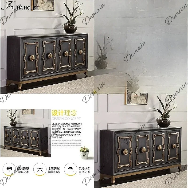 N80 American New Classic Solid Wood Entryway Cabinet Narrow Hallway Storage Sideboard Buffet Tea Cabinet