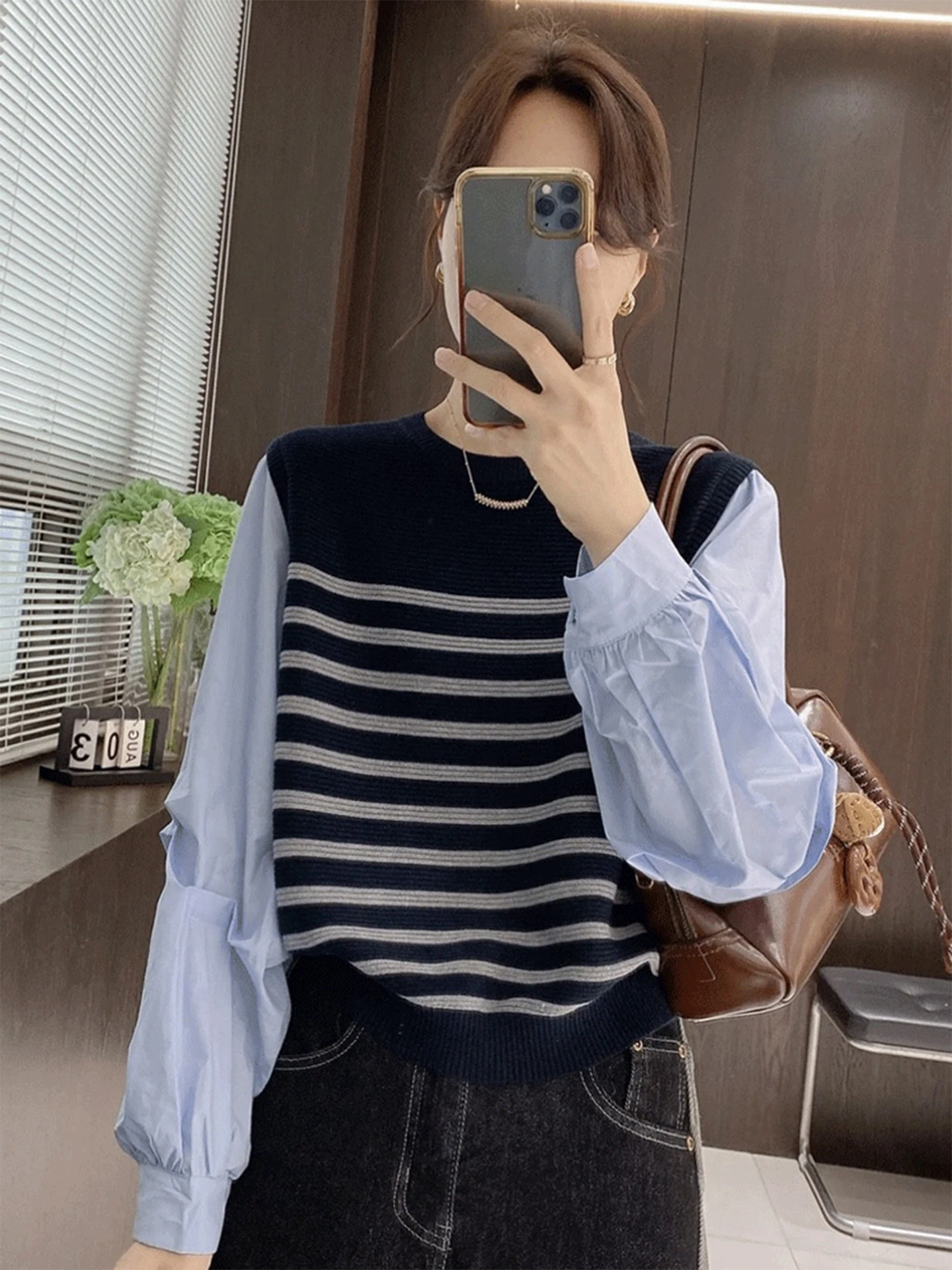 

Ele Striped Long Sve T-irt Women's Early Spring Faionable Wear Knitted High-End Brand Chic Top Commute Sle Loose...