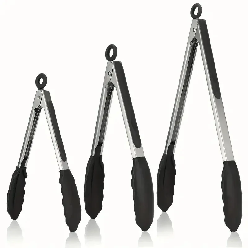 3 Size Available Heavy with Silicone Tips High Heat Resistant Locking Design Secure Grip Duty Stainless Steel Kitchen Tongs