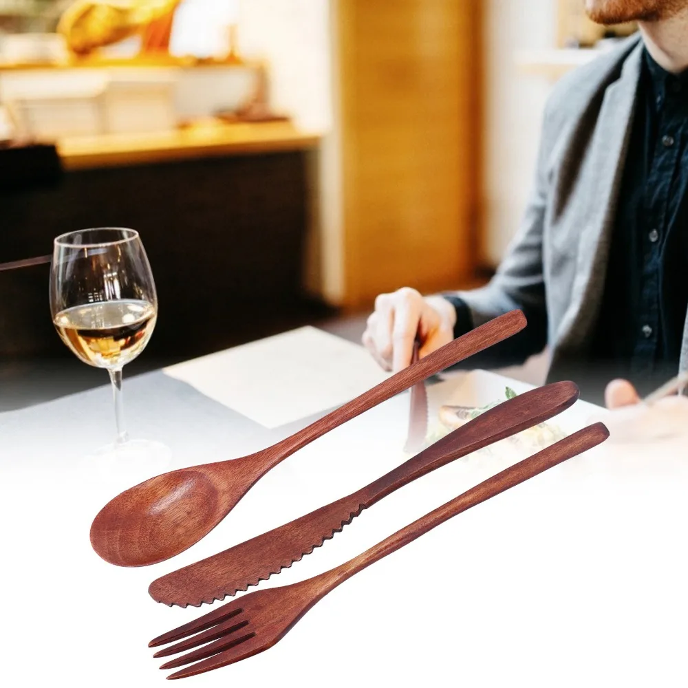 Lightweight Wood Tableware Set Solid Smooth Polished Utensil Set Ergonomic Handle Safe Edge Serving Set Daily Dining