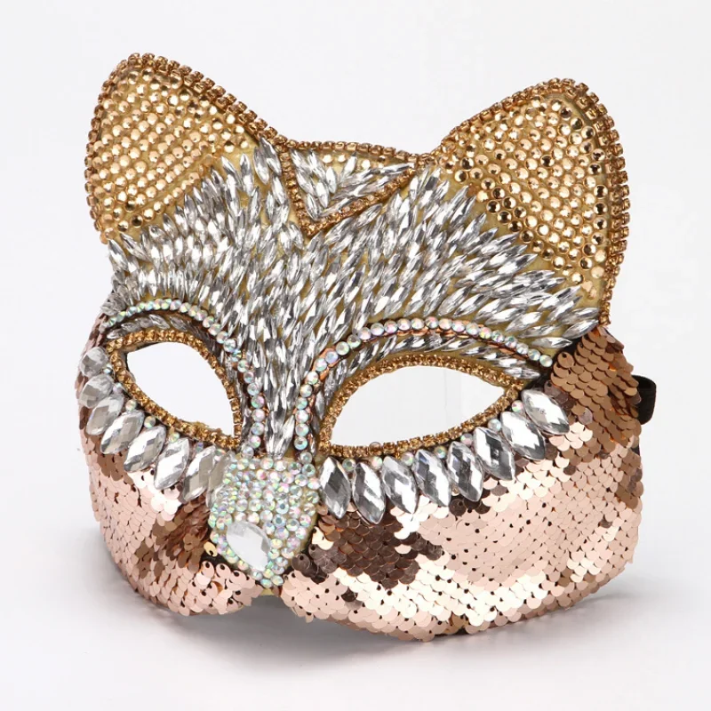 Sexy Diamond Masquerade Cat Mask Glitter Face Cover Women Halloween Carnival Party Dress Up Cospaly Fox Mask Men Fancy Dress