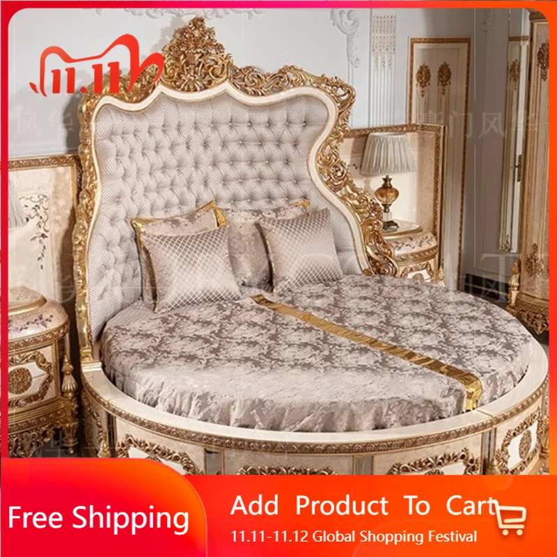 

European Luxury Bed Solid Wood Princess Unique Romantic Adult Quality Designer Bed Modern Sleeping Wedding Beliche Furniture