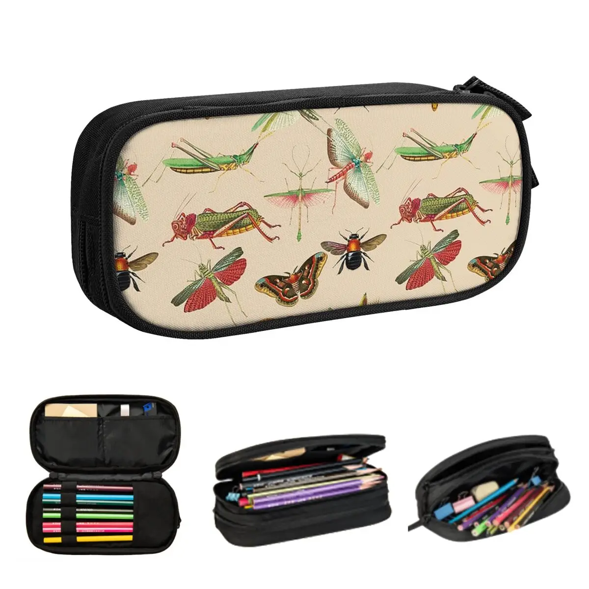 

Vintage Bugs And Insects Illustration Pencil Cases Large Storage Pen Bags Pen Box Pencil Pouch For Boys Girls Student Stationery