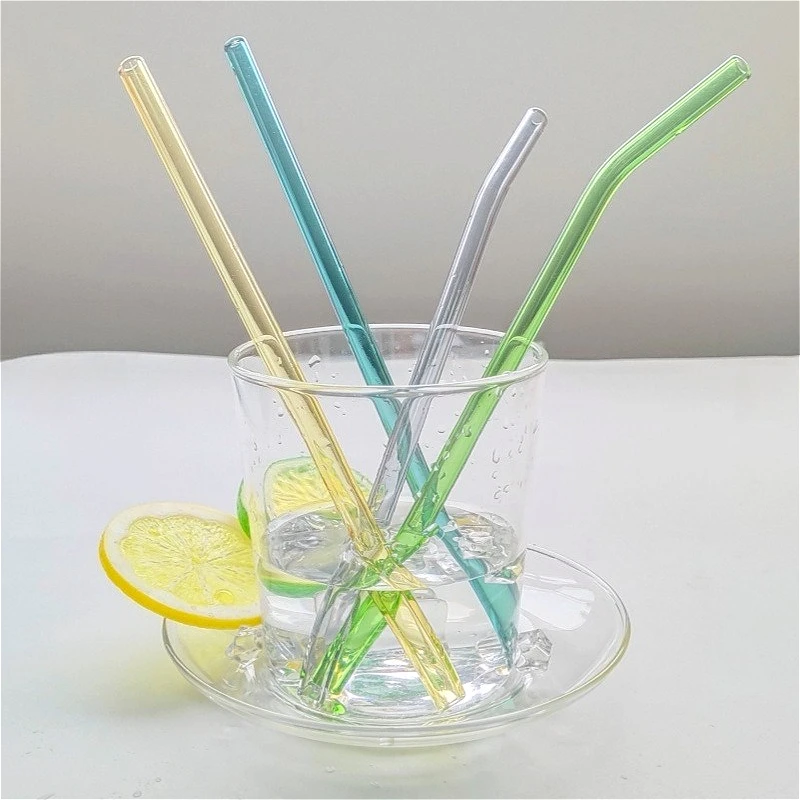 5pcs/box 200*8mm glass bent straws transparent colored,high-temperature resistant borosilicate straw for creative Christmas gift