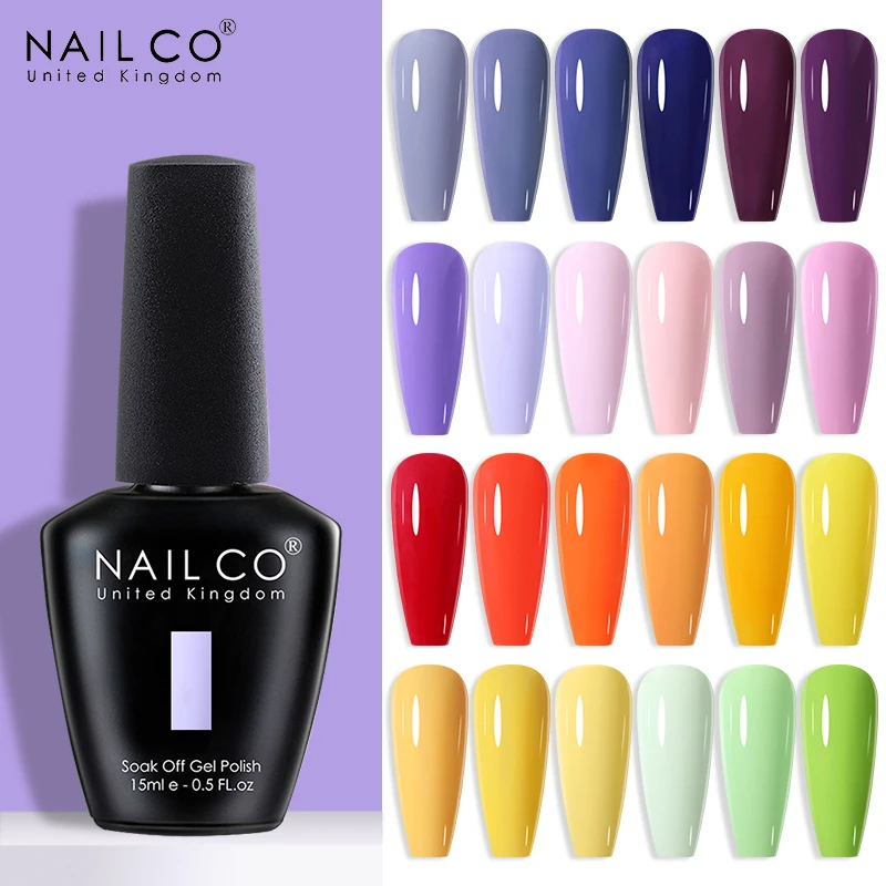 NAILCO Neon Color Gel Smalto per unghie Vernice semipermanente per l'estate Glitter Top Base Coat Gel Vernice Lacca Bottiglia nera da 15 ml
