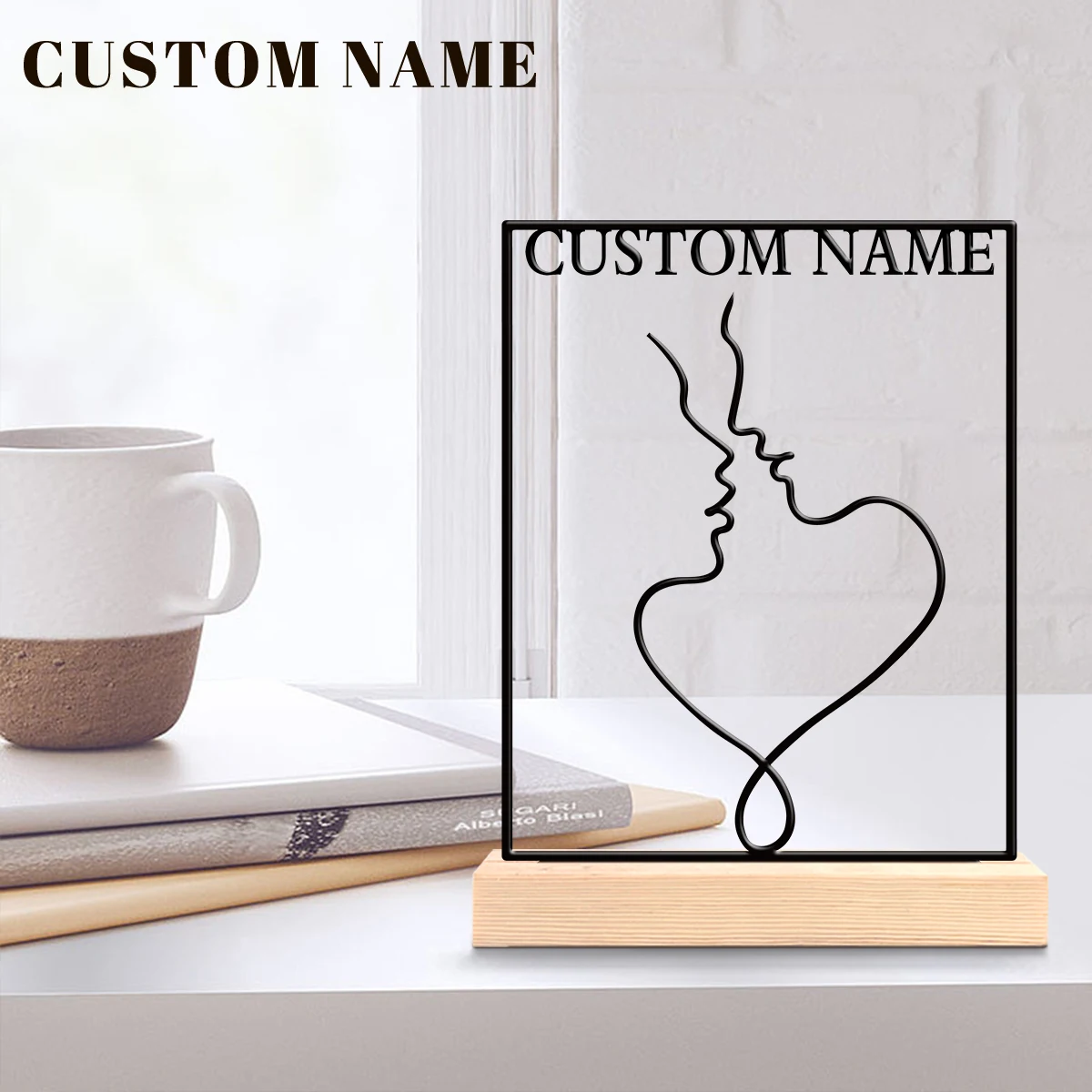 1pc Customizable Metal Desktop Ornaments Custom Name Equipped with A Wooden Base Home or Office Decorations