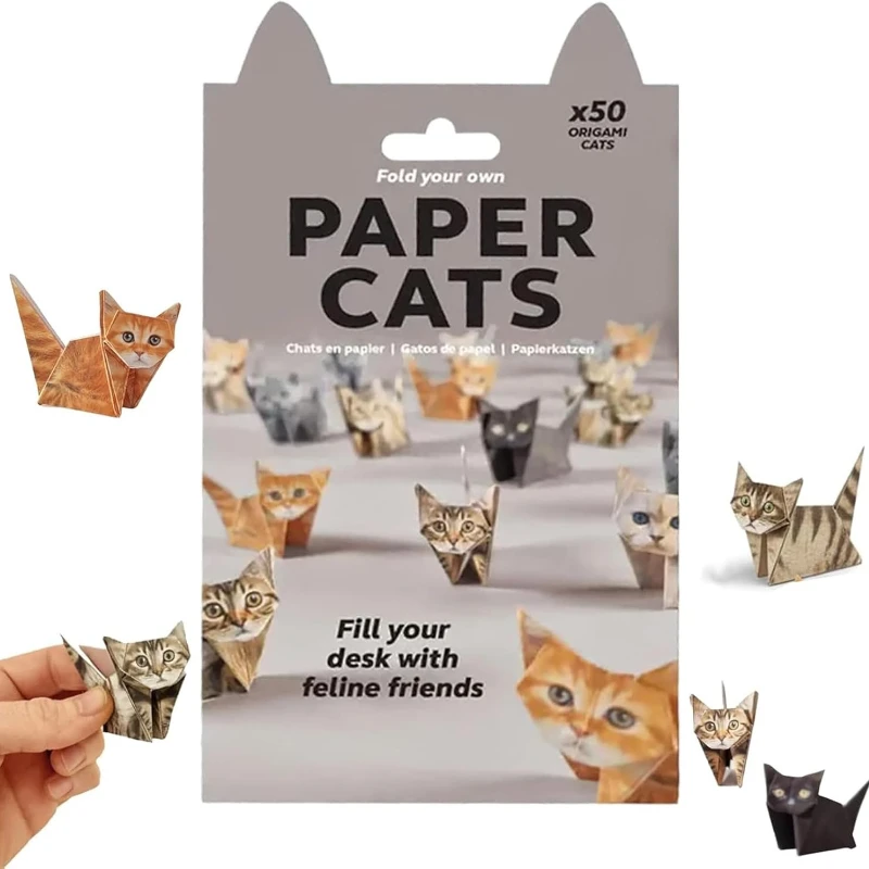 Kit de Papel para Origami de Gatos, 50 Hojas de Papel para Plegar Figuras de Gatos, Manualidad de Decoración de Escritorio, Regalo para Niños, Adultos y Amantes de los Gatos