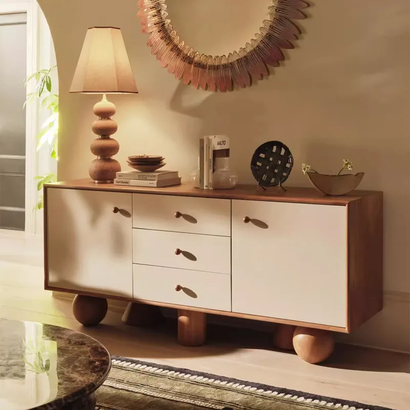 style solid wood dining side cabinet, living room wall decoration tea cabinet, antique multi-functional storage cabinet