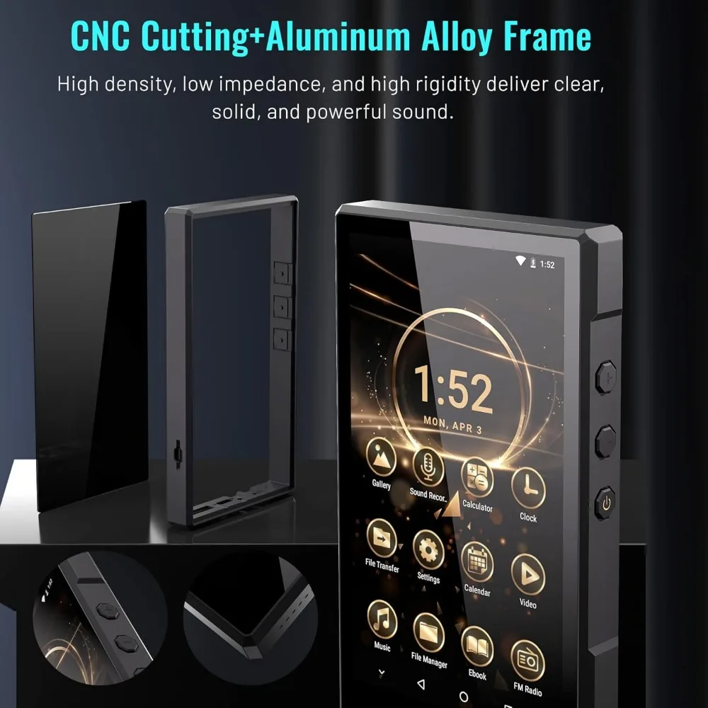 Reproductor de MP3 Android de 5", Bluetooth, WiFi, Spotify, Audible, Octa-core, 5000 mAh, 1 TB, pantalla HD IPS ‌