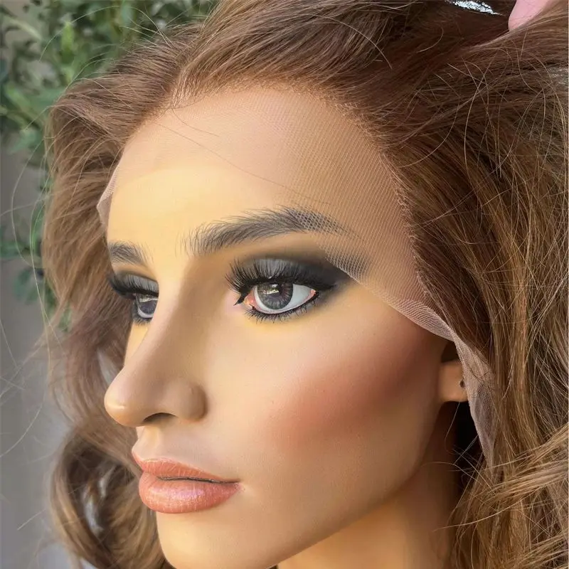 شعر مستعار طبيعي مموج بدون صمغ ذو نوعية جيدة أومبير بني مع خطوط شقراء العسل HD الدانتيل الباروكات اليومية تأثيري شعر مستعار اصطناعي للحفلات