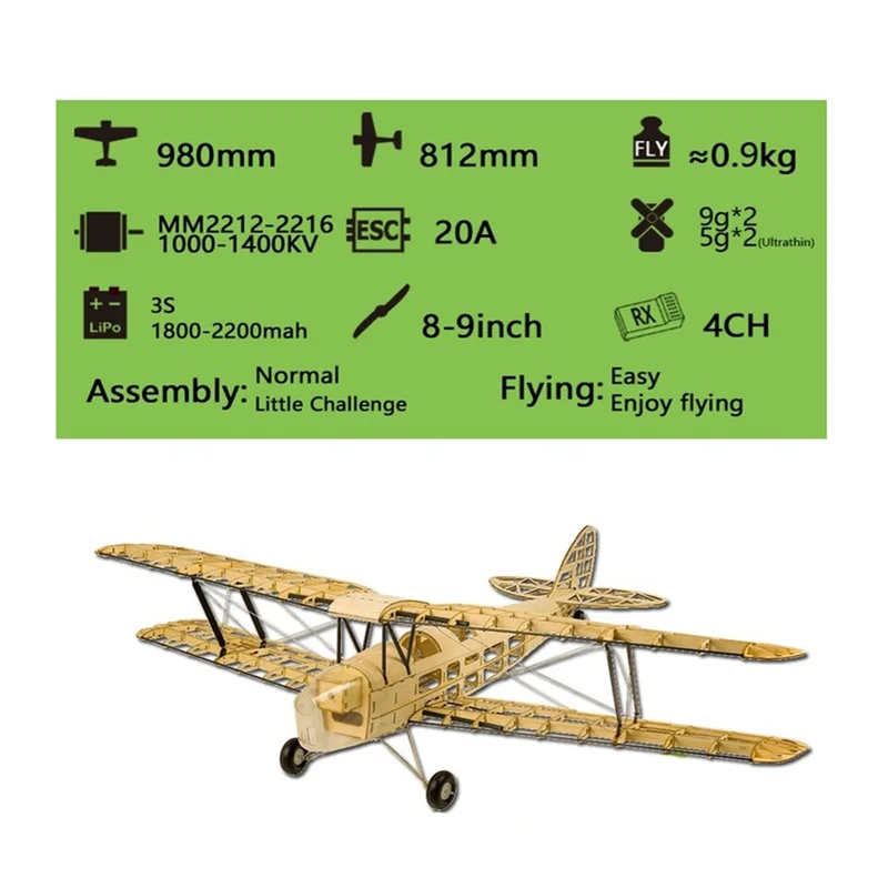 WOWFU-RC Airplanes Model Scale 980Mm Mini Wood Building Kit DIY Electric Aircraft RC Flying