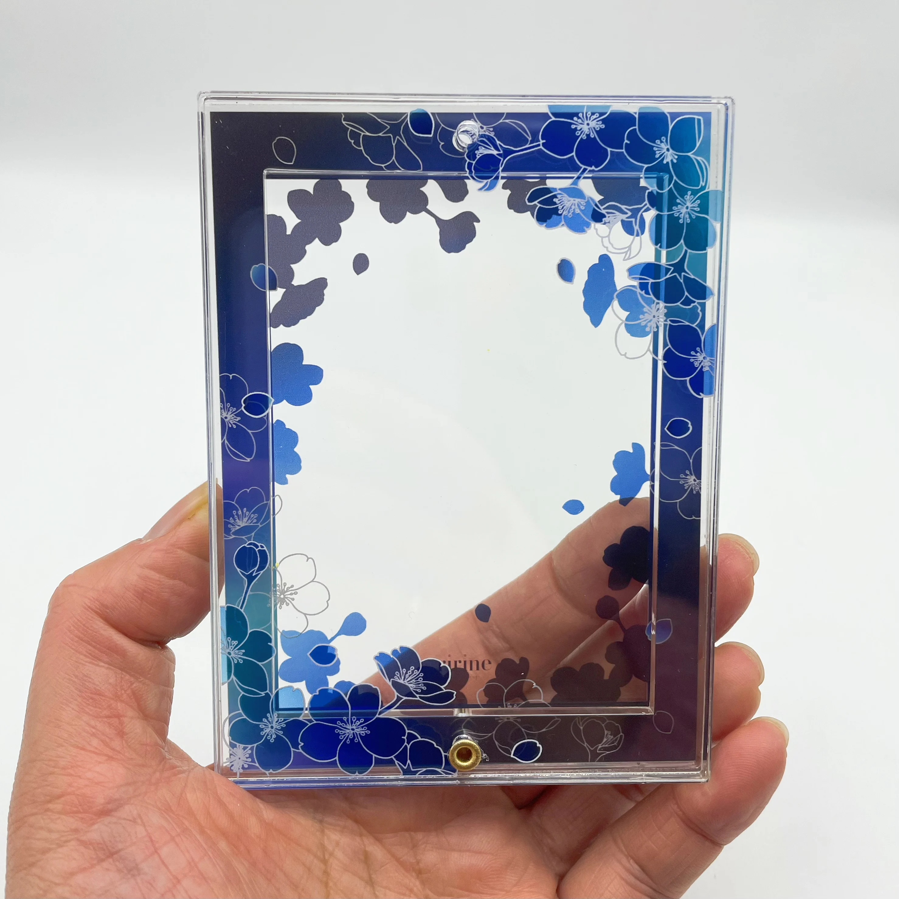 Night Sakura 3/3.5inch Acrylic Photo Display Frame, Japanese Floral Design Card Protector Case, for Anime Kpop Merch Desk Decor