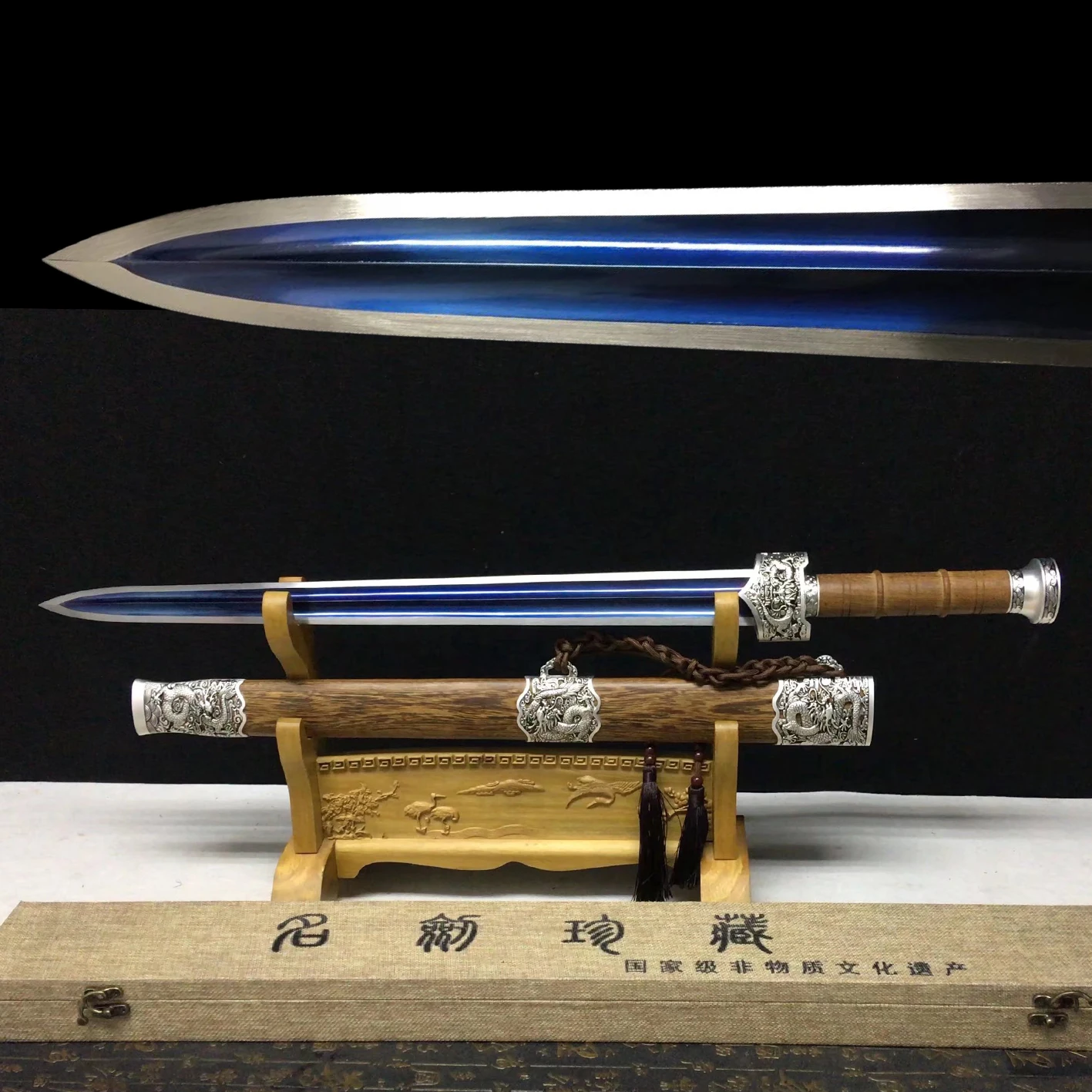 86cm Medieval silver dragon Golden Dragon Chinese Yue Wang sword Real Steel battle ready weapon Sharp katana gift customizable