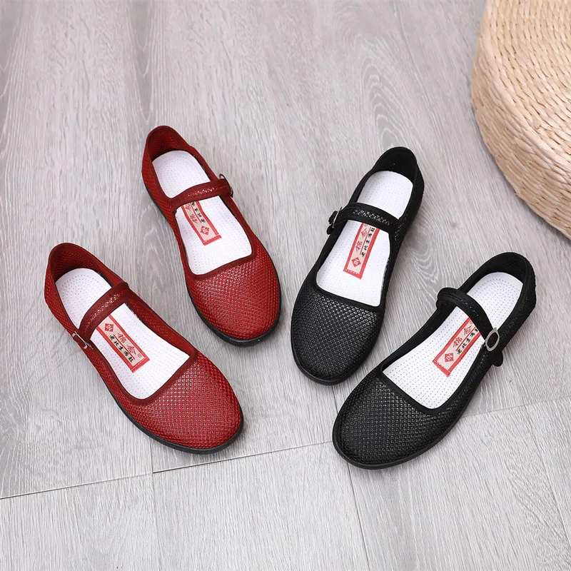 cloth shoes for women\'s shoes with summer recreational shoe soft bottom surface mother shoes net work flat shoes