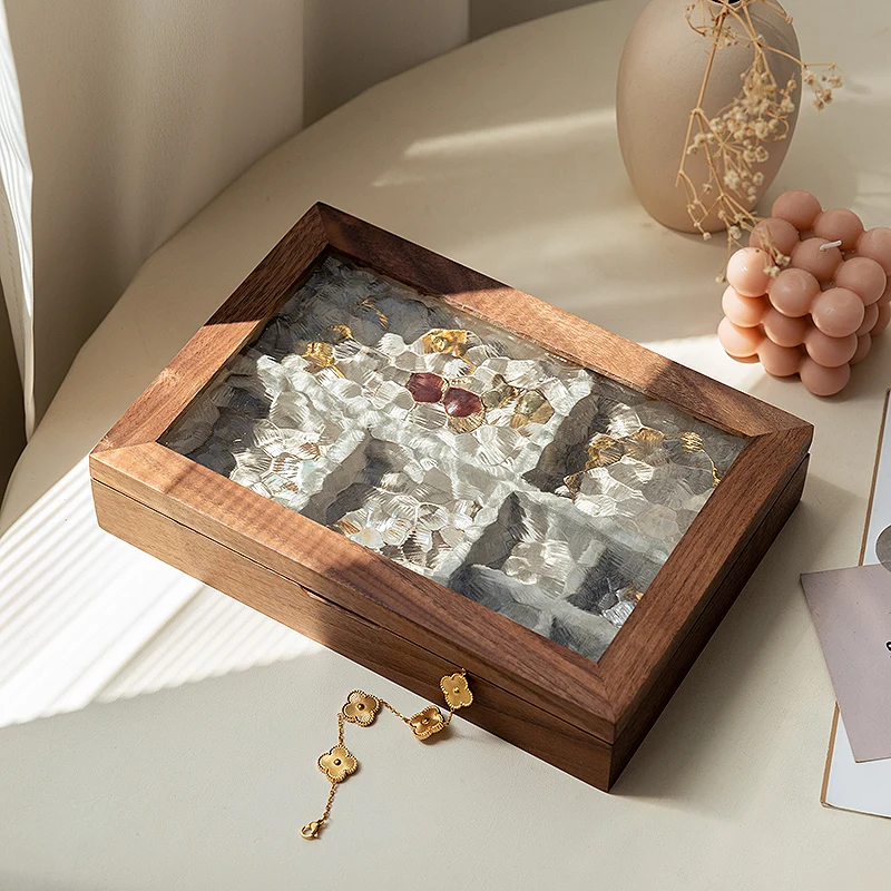 

Jewelry box Storage box Solid wood high-end exquisite black walnut hand necklace box Wedding gift