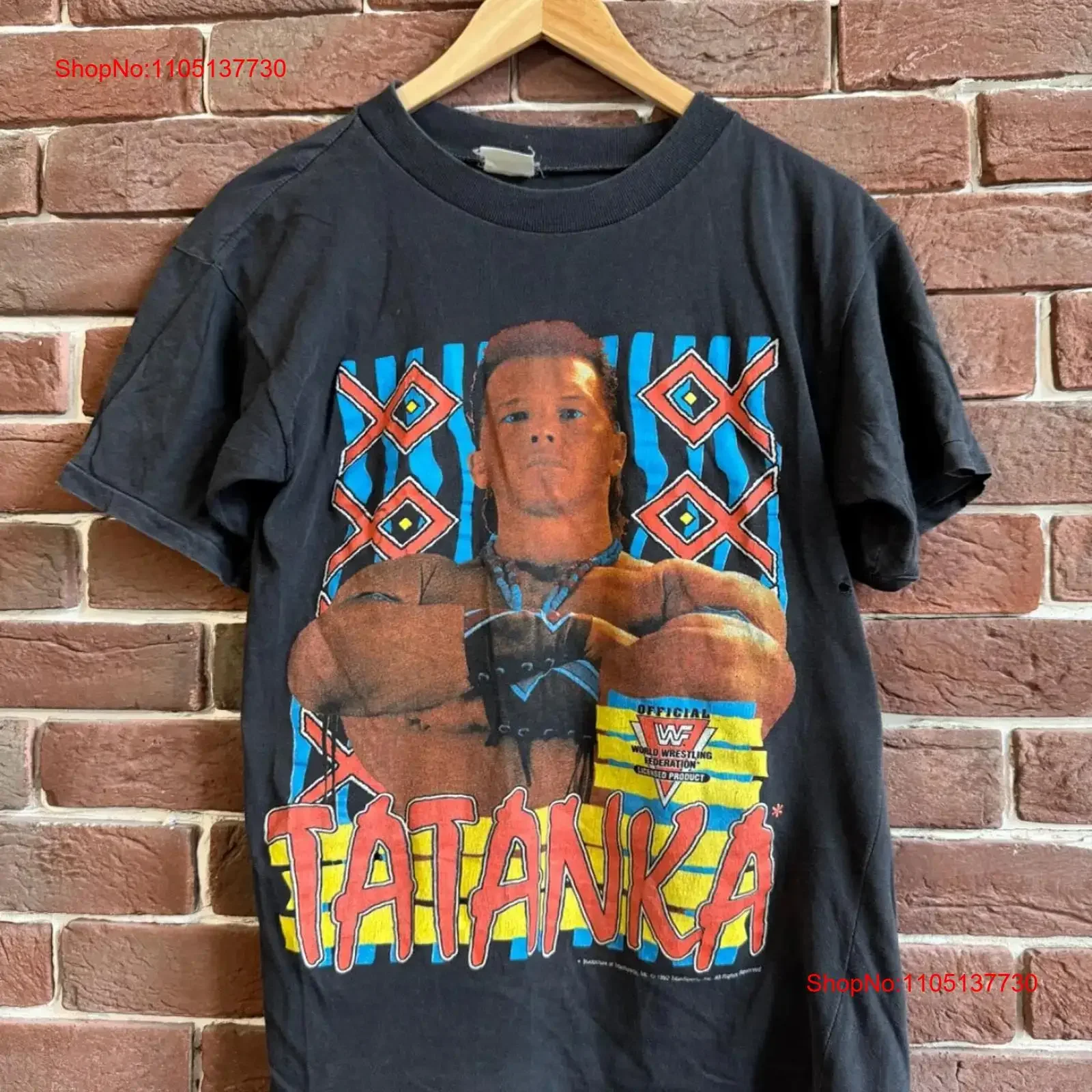 92 wwf tatanka vintage 90s raro wrestling rap t camisa preto vintage lavado homme respirável confortável elegante unisex