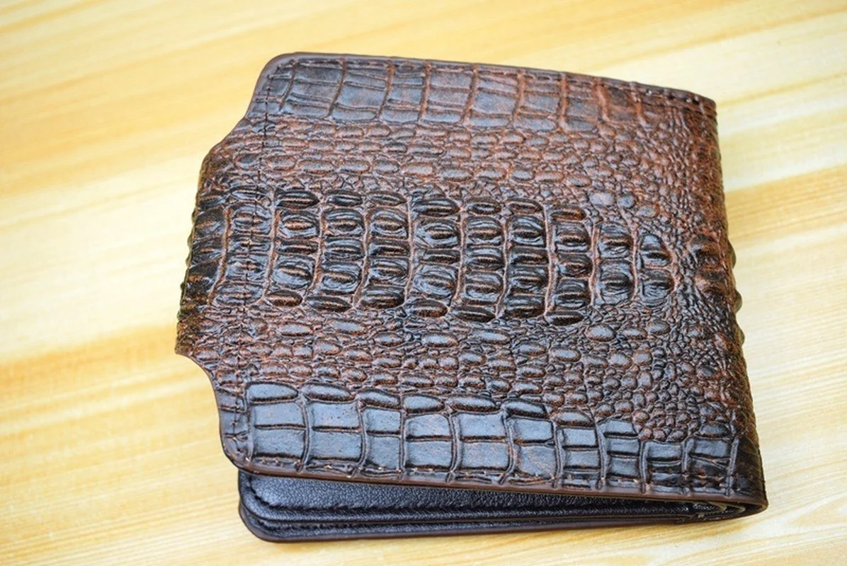 Mens Wallet Leather Genuine Short Purse Billetera Hombre Men Wallets Vintage Style Cartera Hombre Crocodile Money Small Wallet