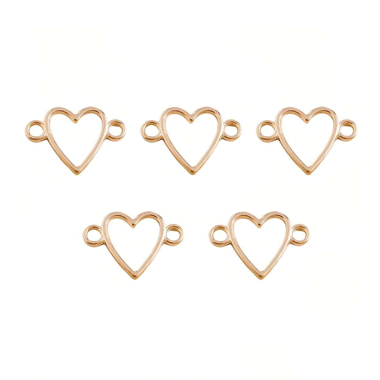 5PcsHeart Pendant Charm for Necklace Earring Bracelet Double Hole Alloy Gold Color Hollow Making DIY Jewelry Accessory Finding