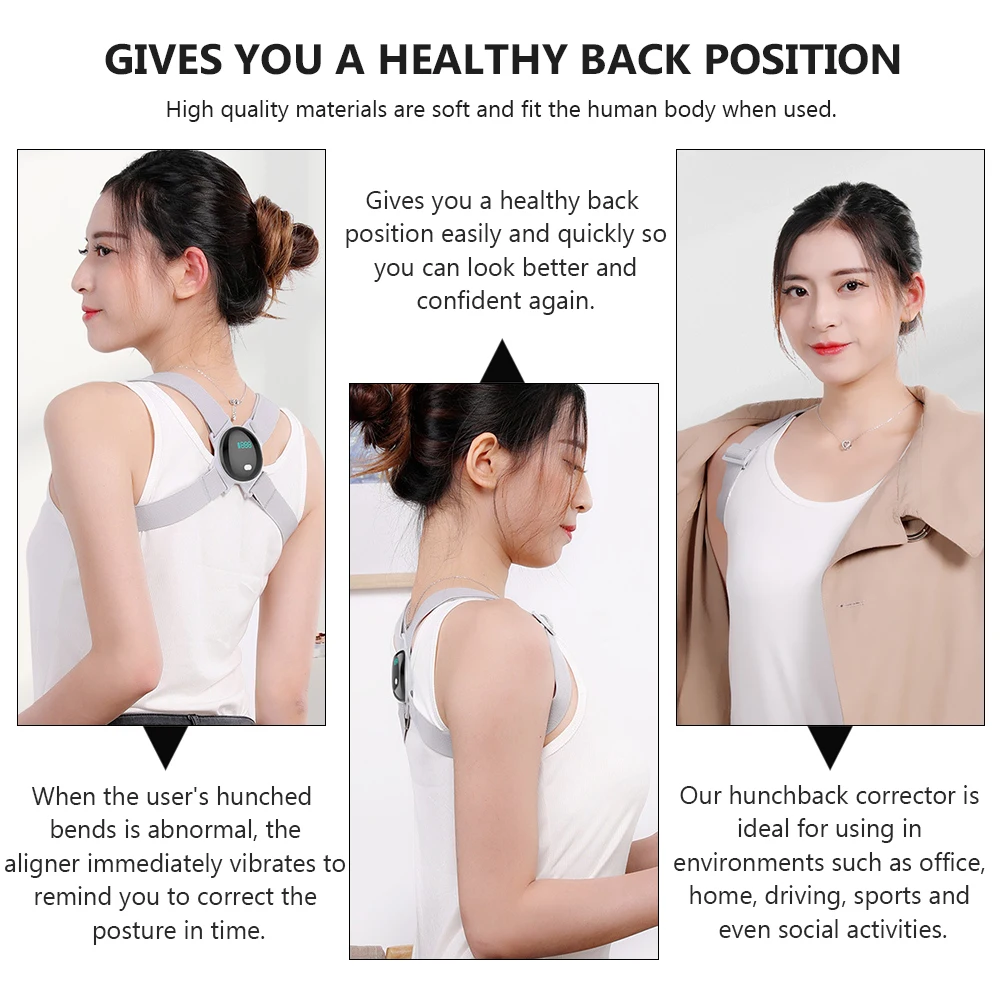 

Smart Hunchback Corrector Vibration Posture Reminder Adjustable Back Shoulder Belt For Office Home Driving Sports Use
