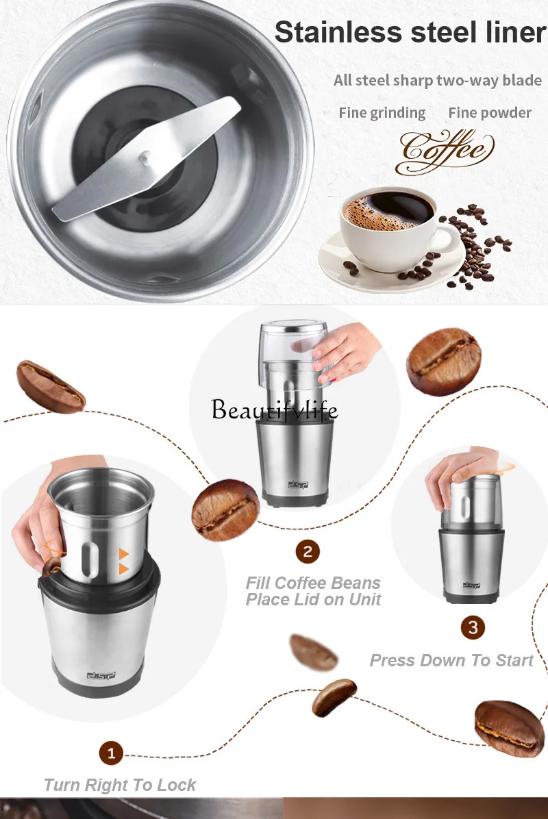 Household Small Mini Stainless Steel Coffee Grinder Automatic Grinding