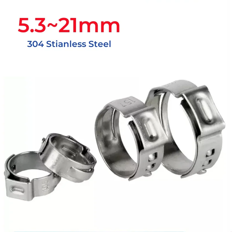 5.3~21mm 304 Stianless Steel Single Ear Stepless Hose Clamps Hose Clamps Cinch Clamp Rings