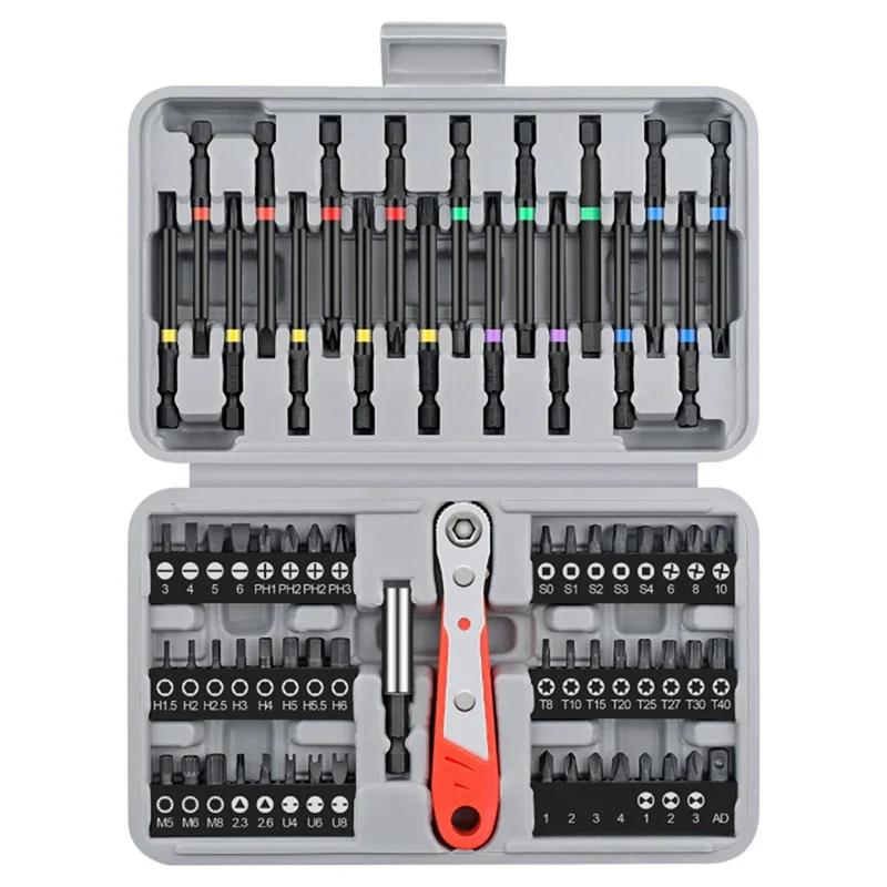 AUAU-68Pcs Ratchet Screwdriver Bit Combination Set With 36 Teeth Mini Ratchet Handle Suitable For Home And Auto Repair.