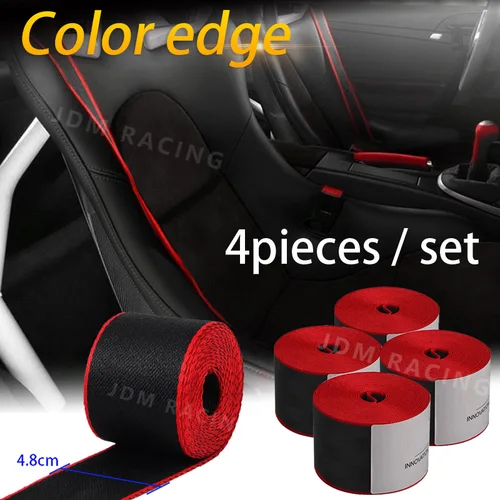 4 Uds. Cinturón de seguridad de coche con borde rojo, correas de poliéster para asiento, correa de seguridad de nailon, 3,6 M, 48MM, conversión de asiento de coche, accesorios DIY