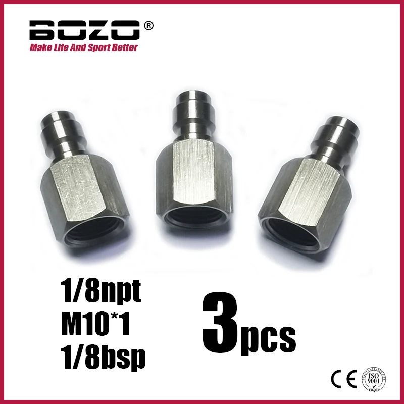 3pcs Quick Disconnect Charging Adaptor 8mm Male Pulg Coupler Connector Stainless Steel 1/8NPT M10*1 1/8BSPP