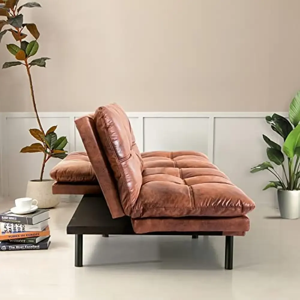 Sofa penampang kulit coklat Modern pertengahan abad 3 "bantal busa memori bingkai kayu Sofa duduk serbaguna