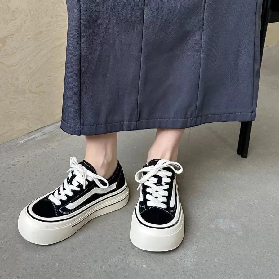 

Pop 2024 New Adult Female Sneakers With Thick Soles And High Inner Height Women's Spring Sponge Cake Versatile Casual Canvas Sho