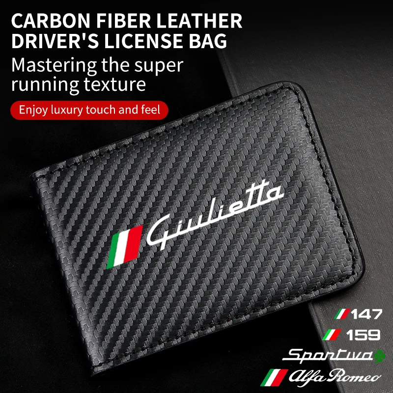 

Car Driver License Carbon fiber Man Wallet Bag Card For Alfa Romeo Giulia Giulietta 159 156 MITO Stelvio 147 Sportiva interior