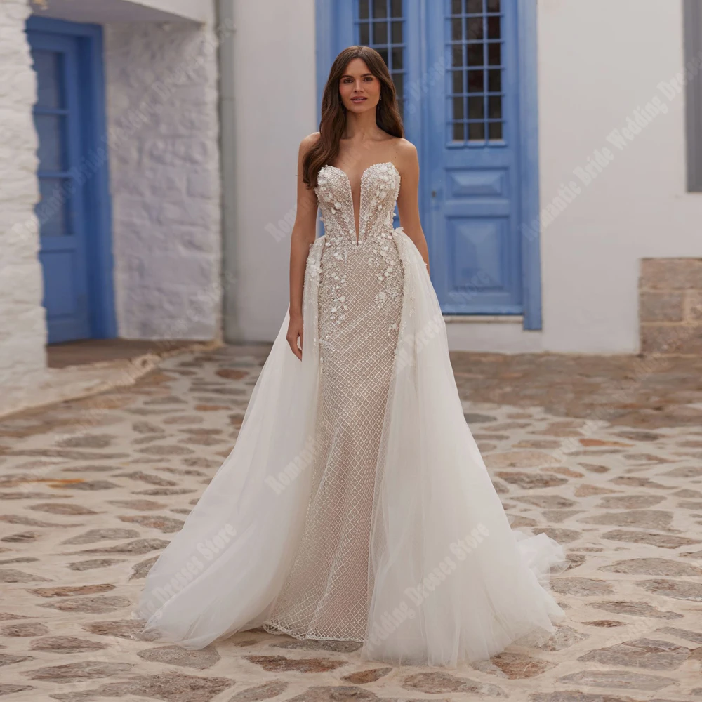 

Elegant Mermaid Women Wedding Dresses Gorgeous Lace Flower Printing Bride Gowns Mopping Length Vestidos De Novia Customized 2026