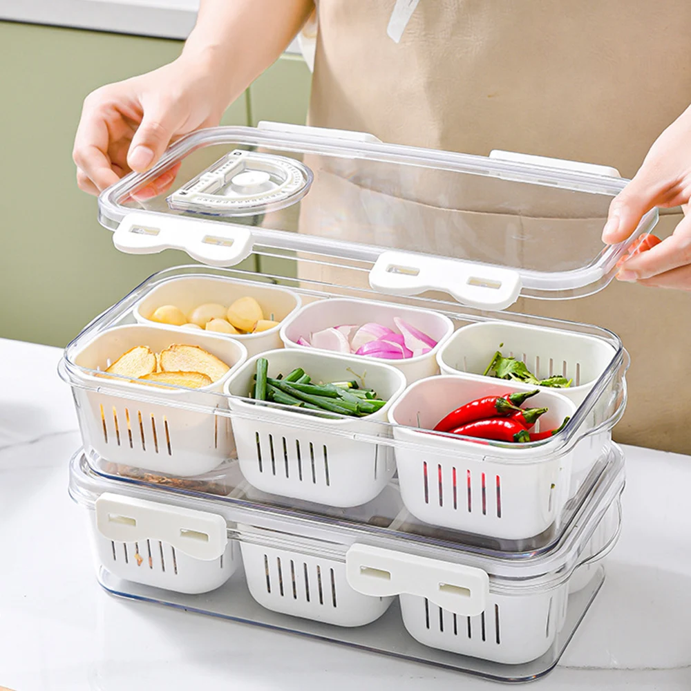 

6/8 Grid Transparent Spice Storage Box With Lid Removable Spice Container Divided Dustproof Sealing Box Kitchen Tool