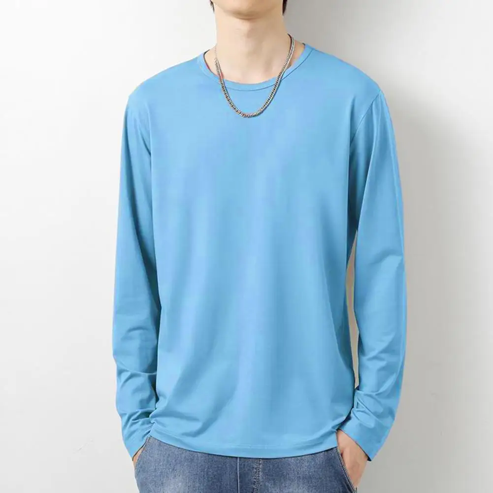 Oversize Long Sleeve Men T-shirt Basic Tees O Neck Solid Color Men Pullover Tops Tee Shirt Top Casual T-shirt For Male Boys