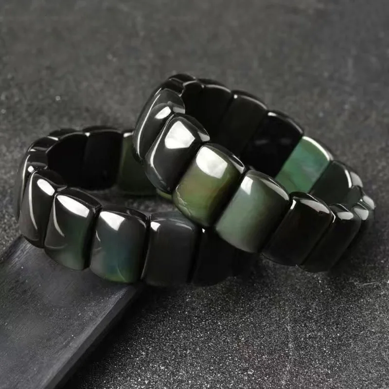 

Natural Obsidian Rainbow Eye Black Flare Bracelet Jewelry Bracelet Hand Row