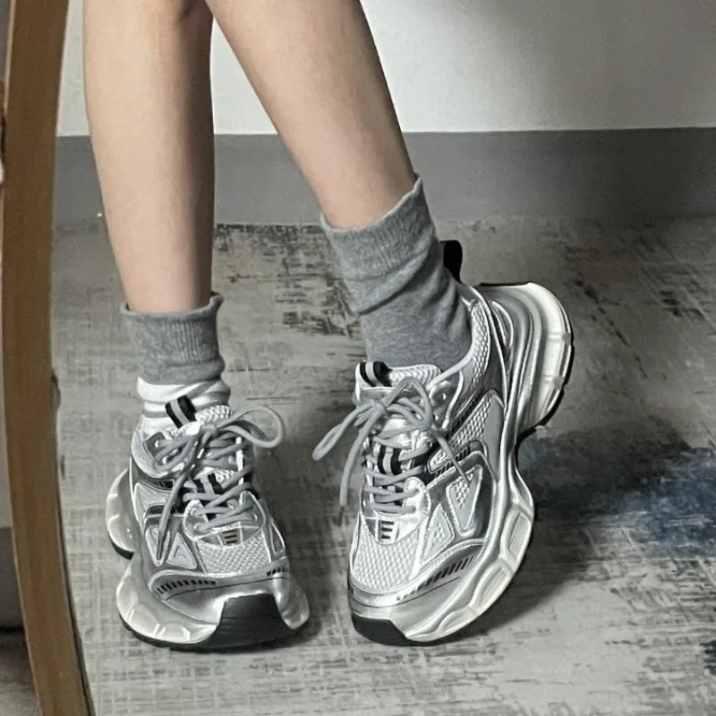 

Dad's shoes, women's shoes, 2025 new high beauty trend versatile silver thick sole lightweight casual sports shoes