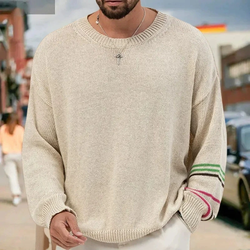 

Men's Cross border Men's Spring and Autumn Thin Knitted Sweater Round Neck Hoodie Long Sleeve Base Thin Sweater